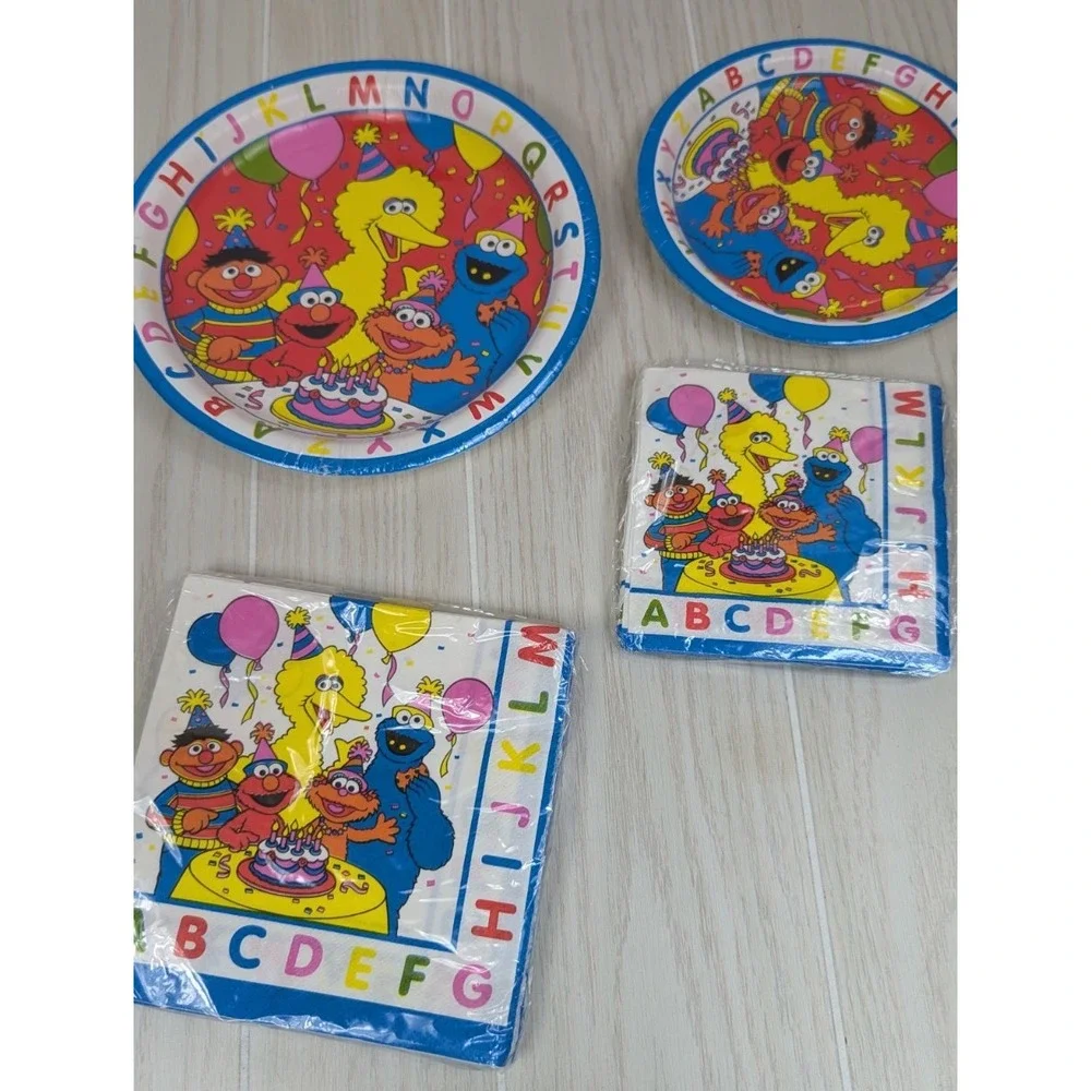 Vintage Sesame Street Party Supplies ABC Birthday Plates Napkins set lot
